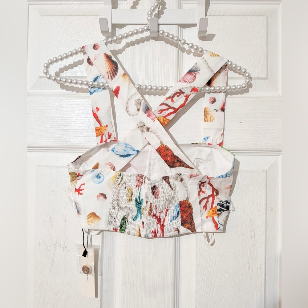 Commense White Floral Shell-Print Crop Top and Maxi Skirt Set - Picture 11 of 15